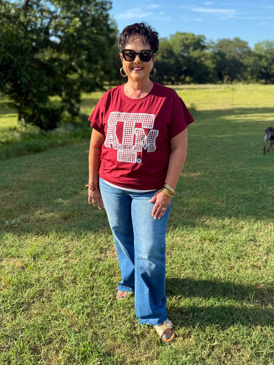 QOS Licensed Texas A&M Gingham Mascot Tee