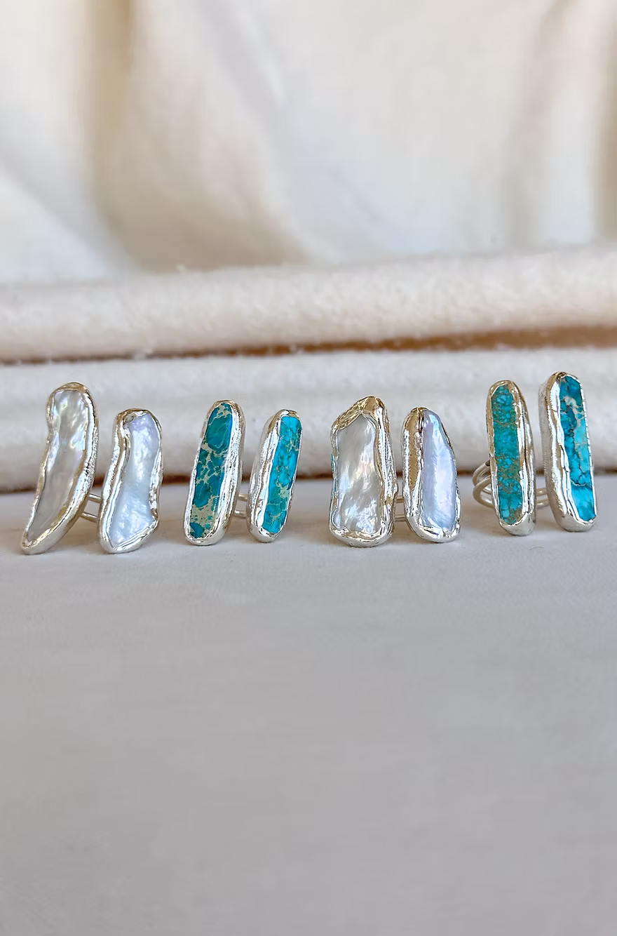 Linear Doubled Ring | Silver/Turquoise