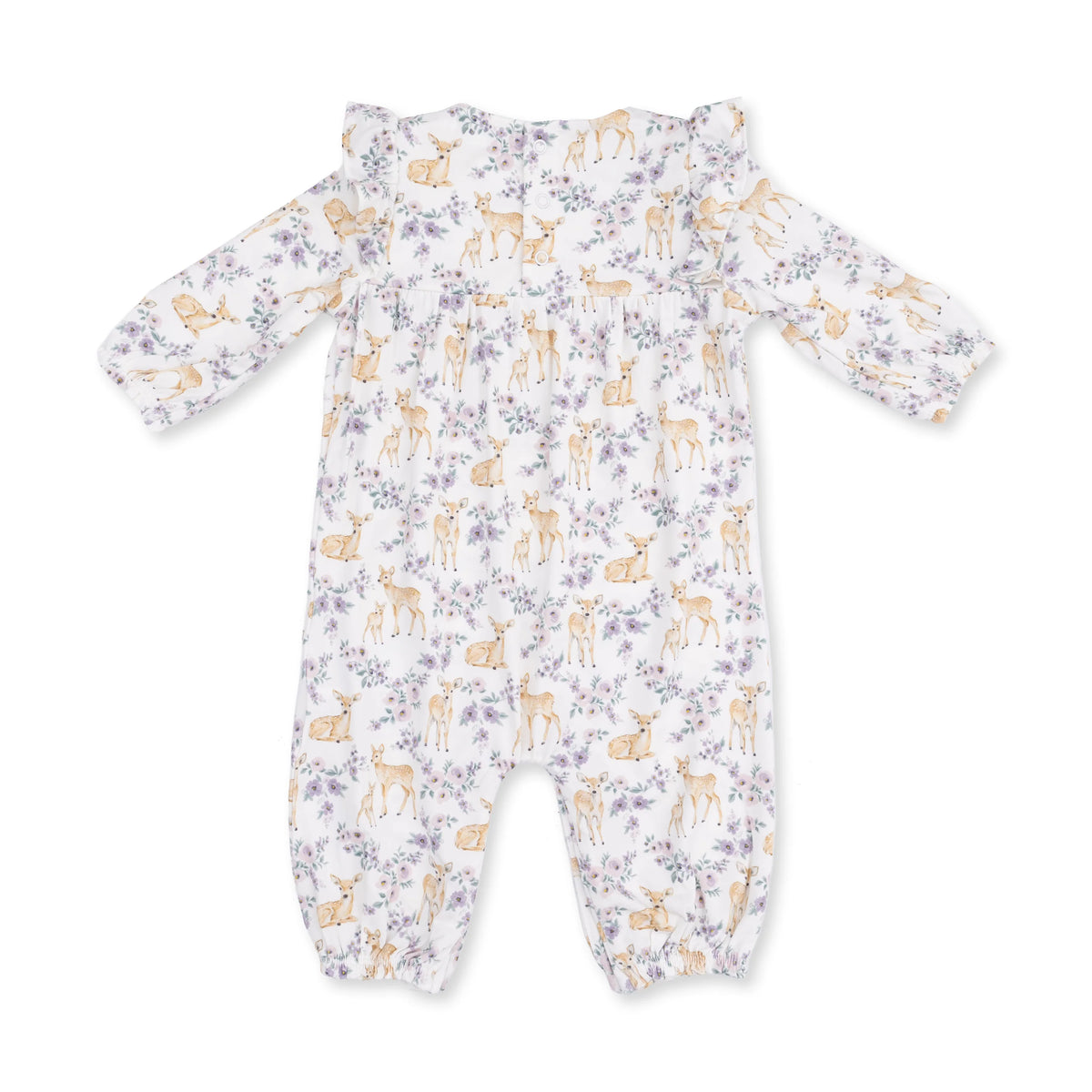 Floral Deer I Ruffle Sleeve Snap Romper