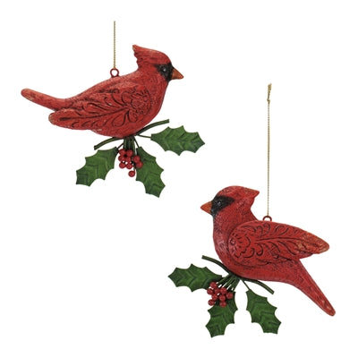 Cardinal w/Holly Leaf Ornament tal