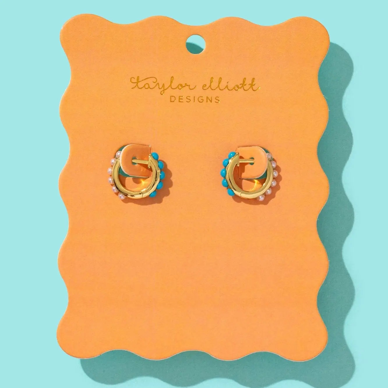 Huggie Earrings - Gold-Plated W/Pearl & Turquoise - Sheridan