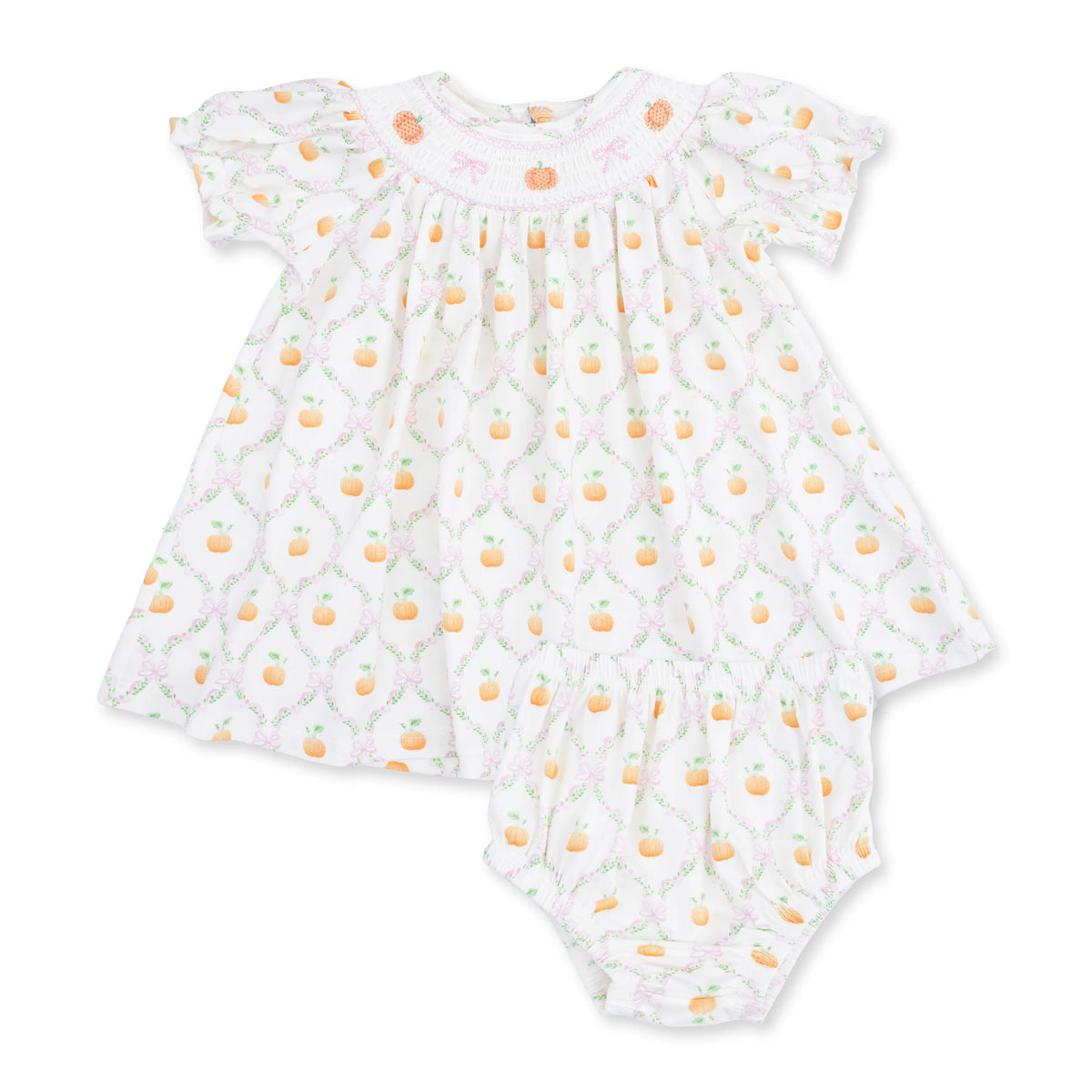 Pretty Pumpkin Trellis | Jane Puff Sleeve Bishop Dress and Bloomer