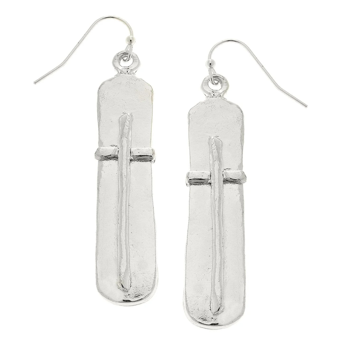 Bar Cross Earrings | Silver