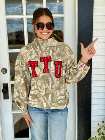 QOS | Licensed Texas Tech Mockneck Camo Sweatshirt
