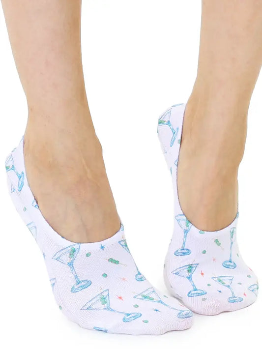 No-Show Liner Socks - Martinis & Olives - White