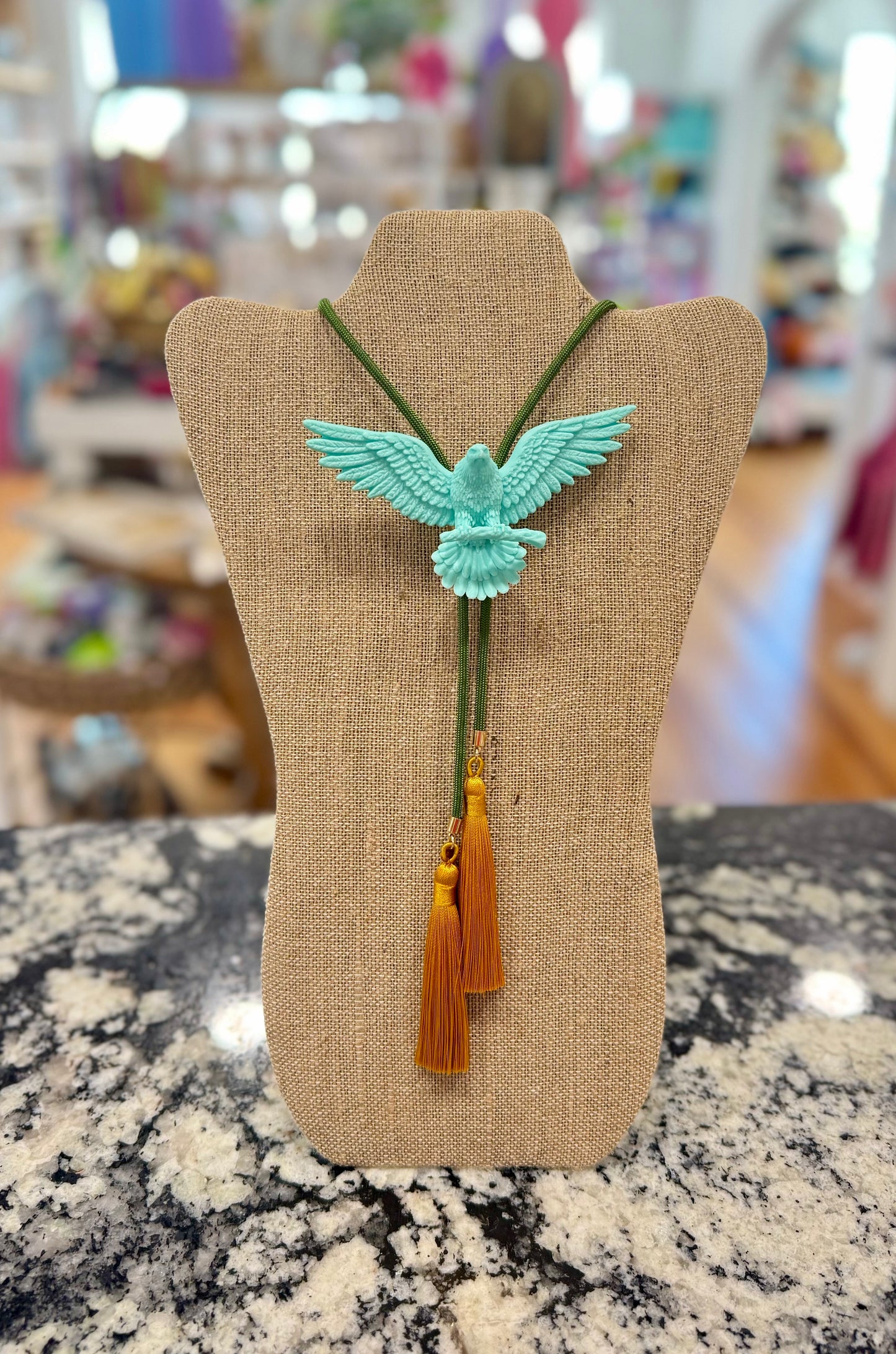 Eagle Bolo Turquoise with Olive Green & Golden Yellow