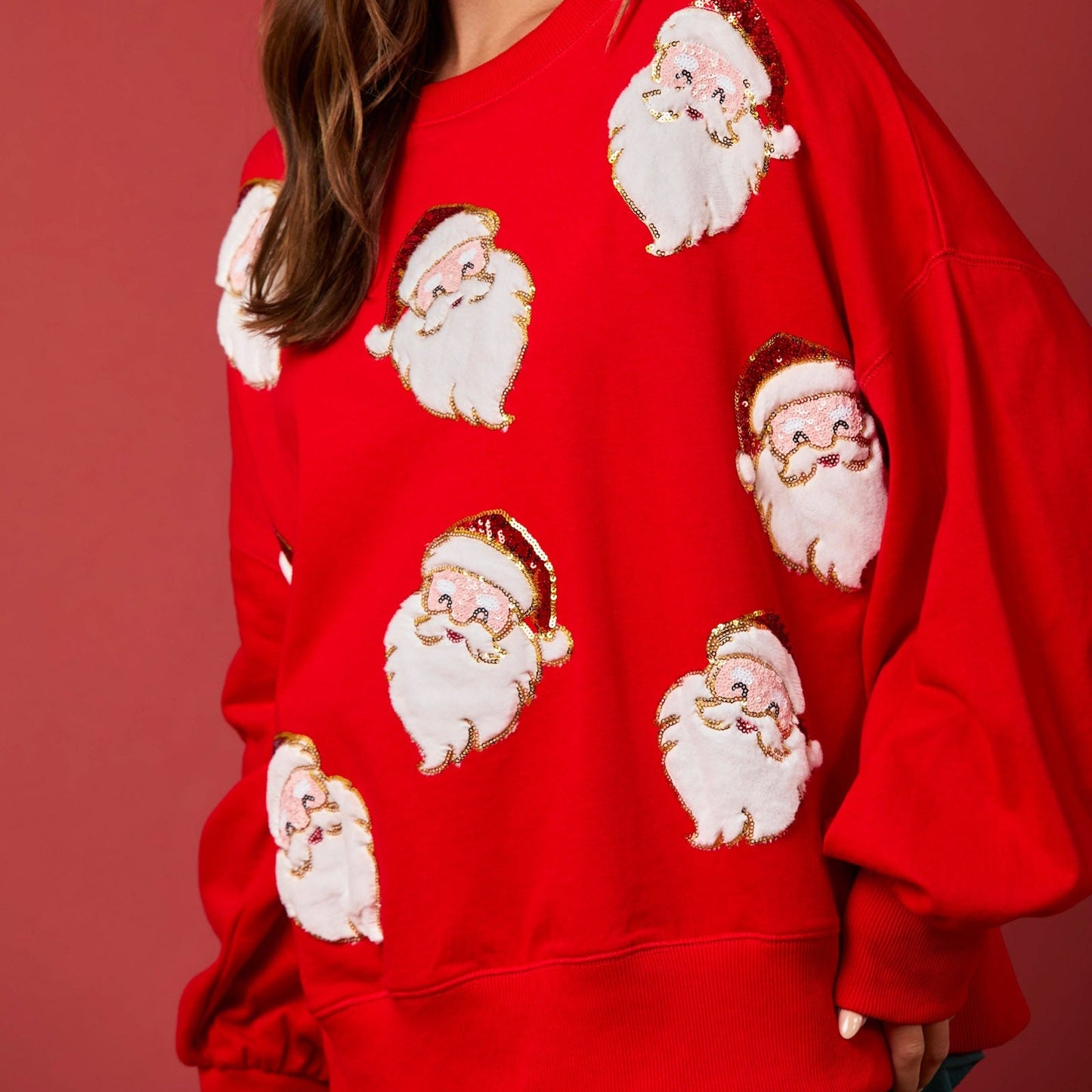 Santa Sequins & Fur Embroidery Sweatshirt