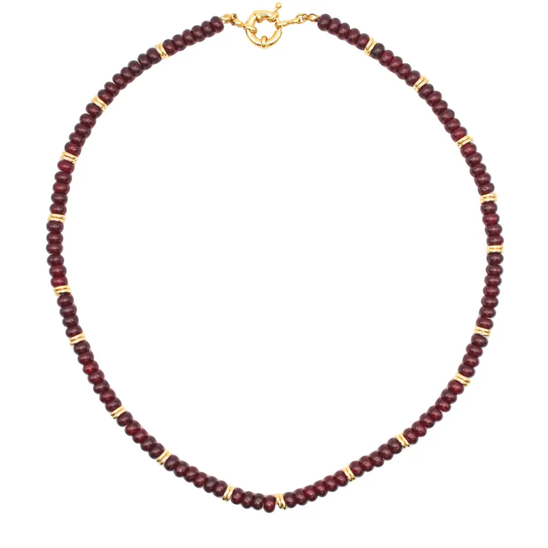 Maroon Gemstone Necklace with Gold Accents