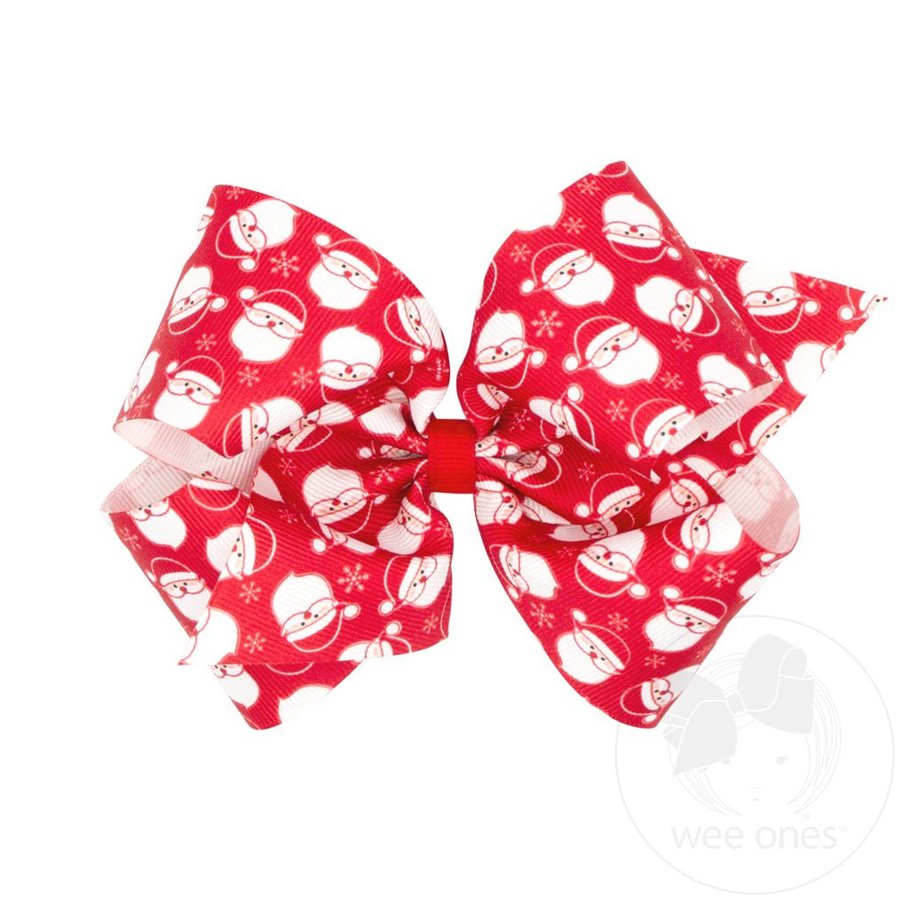 Medium Christmas Red Santa Print Grosgrain Hair Bow