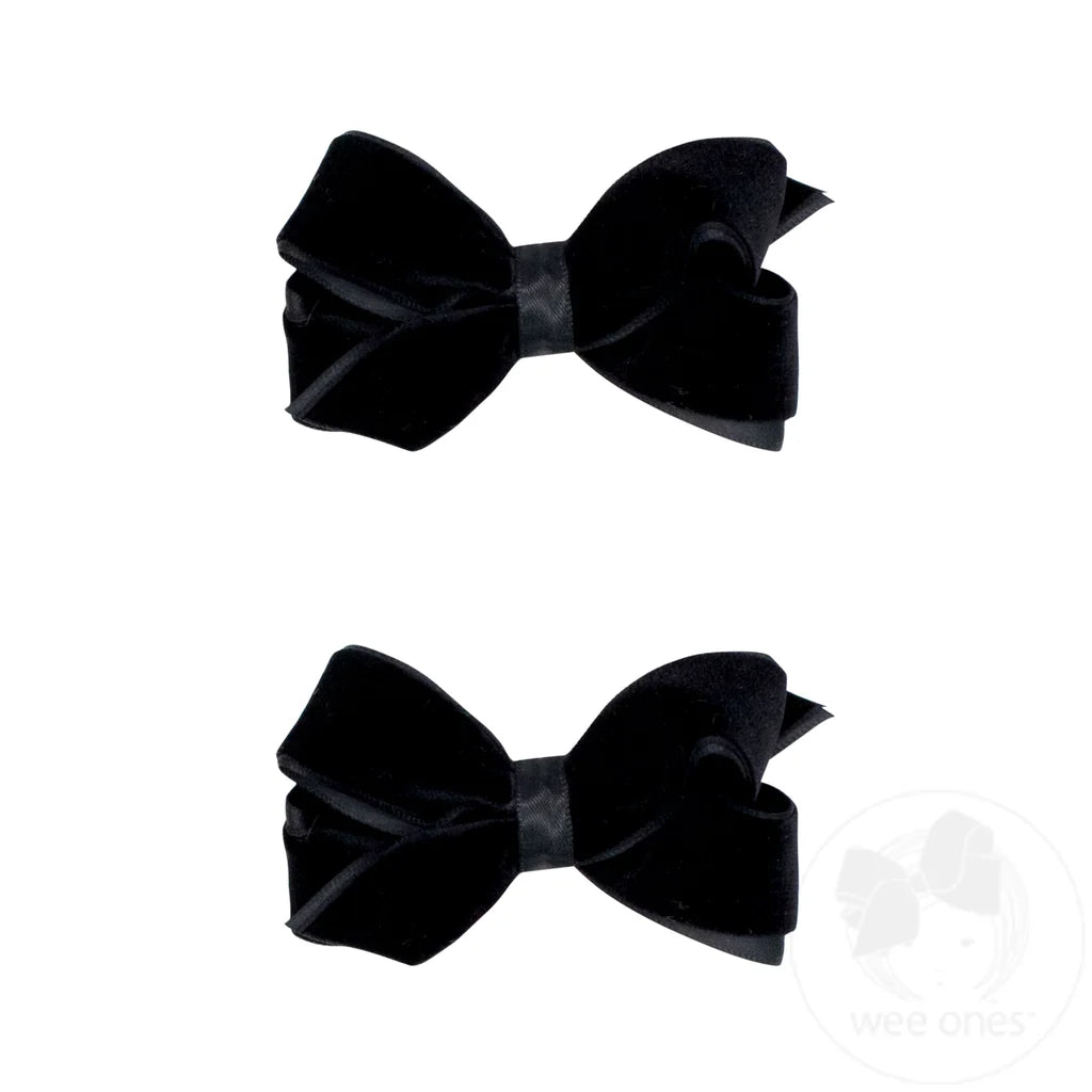 Mini Velvet with Satin Underlay Hair Bow Two Pack | Black