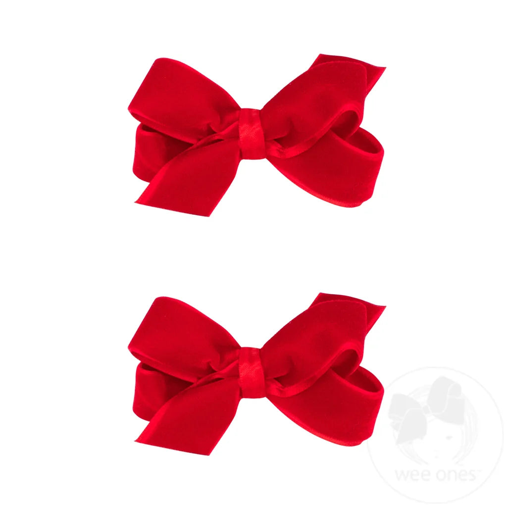 Mini Velvet with Satin Underlay Hair Bow Two Pack | Red