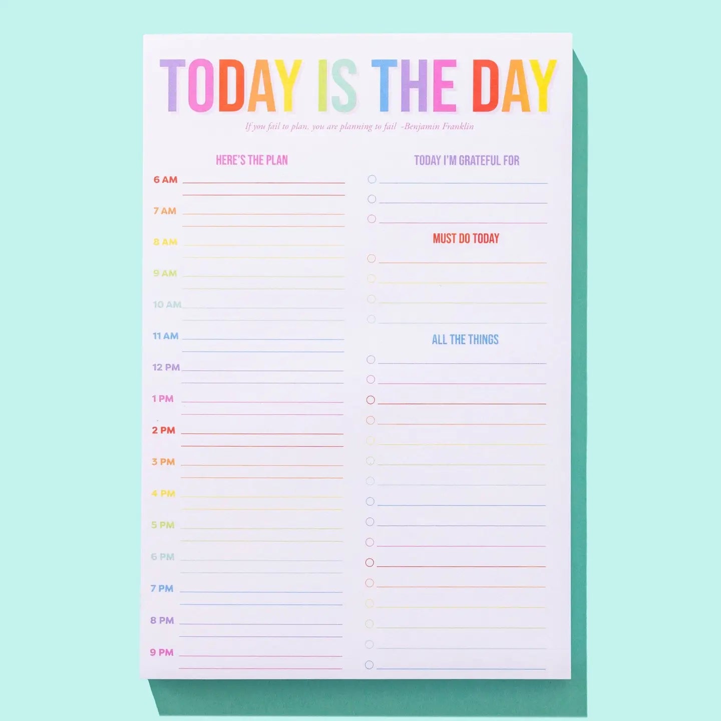 Daily Planner Notepad - "Today Is the Day" - 100 Sheets