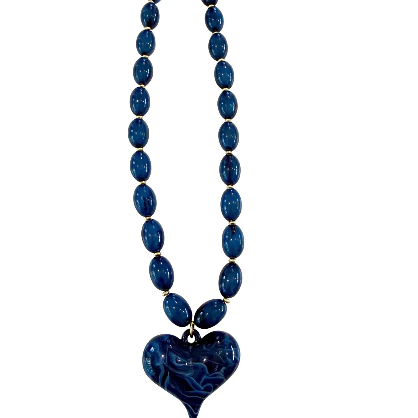 Roxie Navy Beaded Necklace with Heart Charm