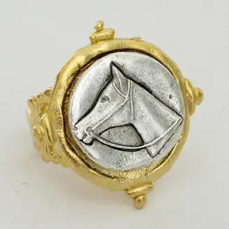 Handcast Gold and Silver Intaglio Horse Adjustable Ring