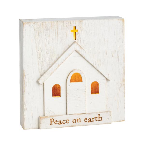 Peace LED Wood Church Sitter