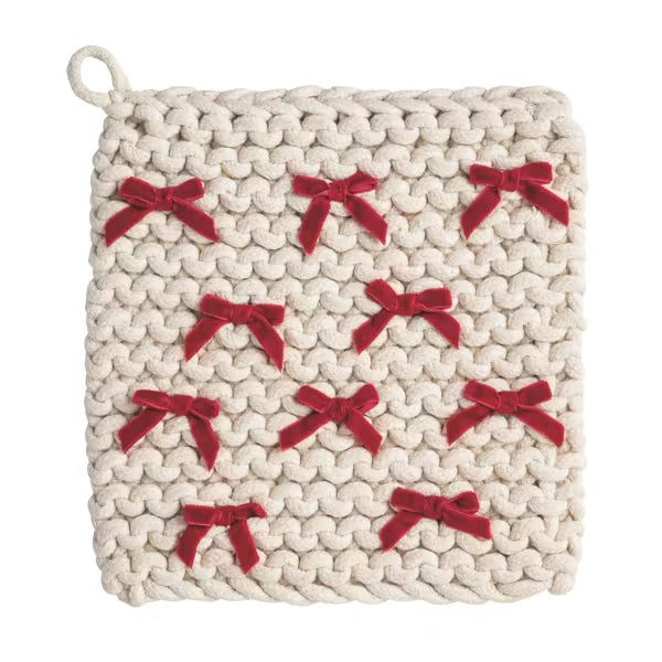 White Crochet Bow Pot Holder