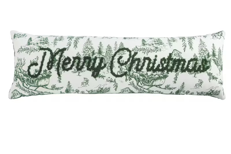 Merry Christmas Toile Long Pillow
