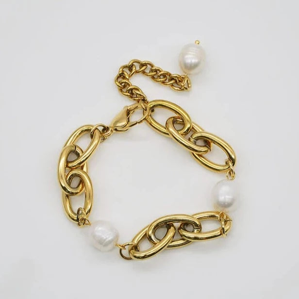 Chunky Chain Bracelet with Pearls | Brenda Grands