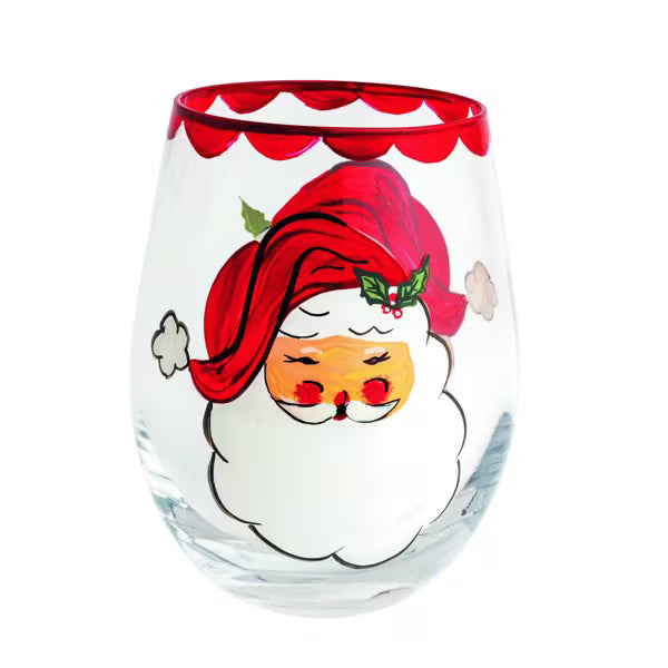 Santa Painted Wine Glass
