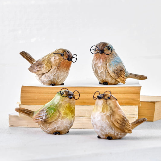 5" Carved Birds with Glasses