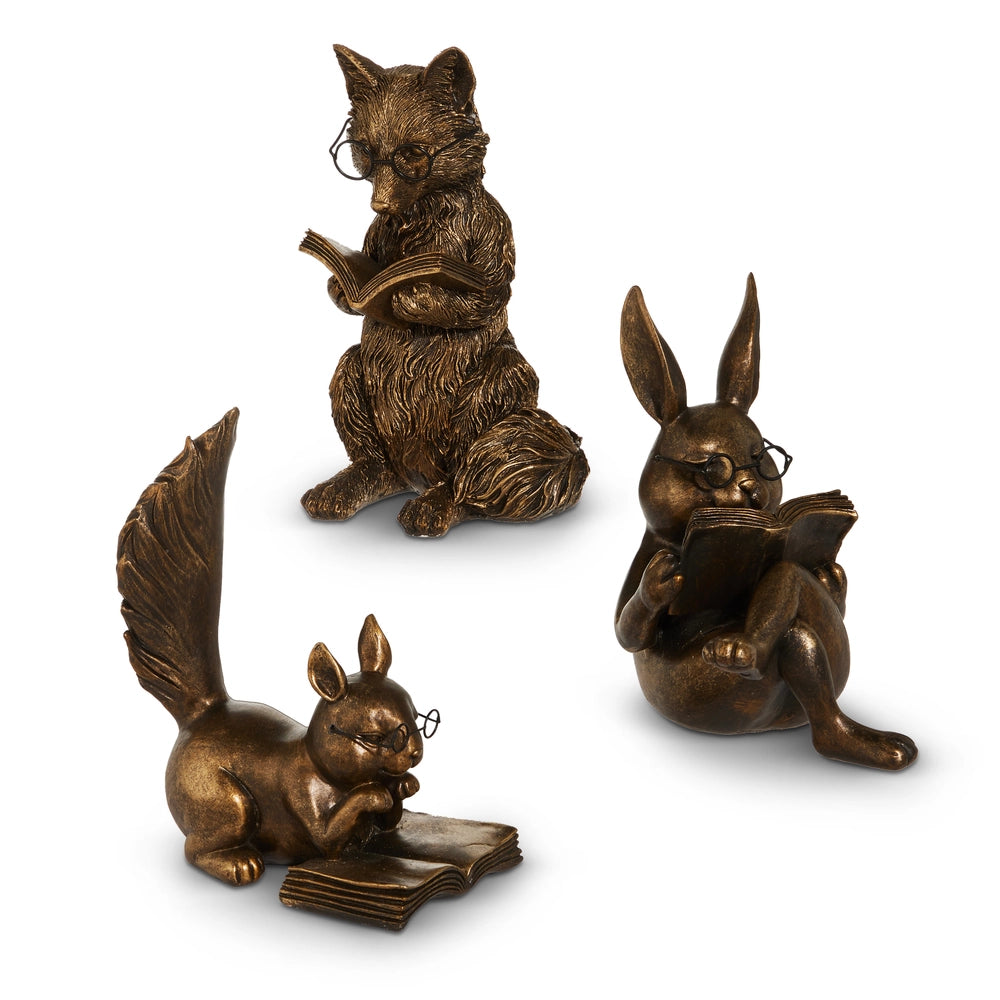 6.25" Antique Gold Reading Forest Friends