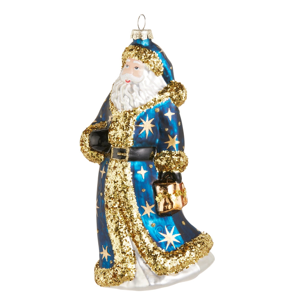 7.5" Blue and Gold Santa Ornament