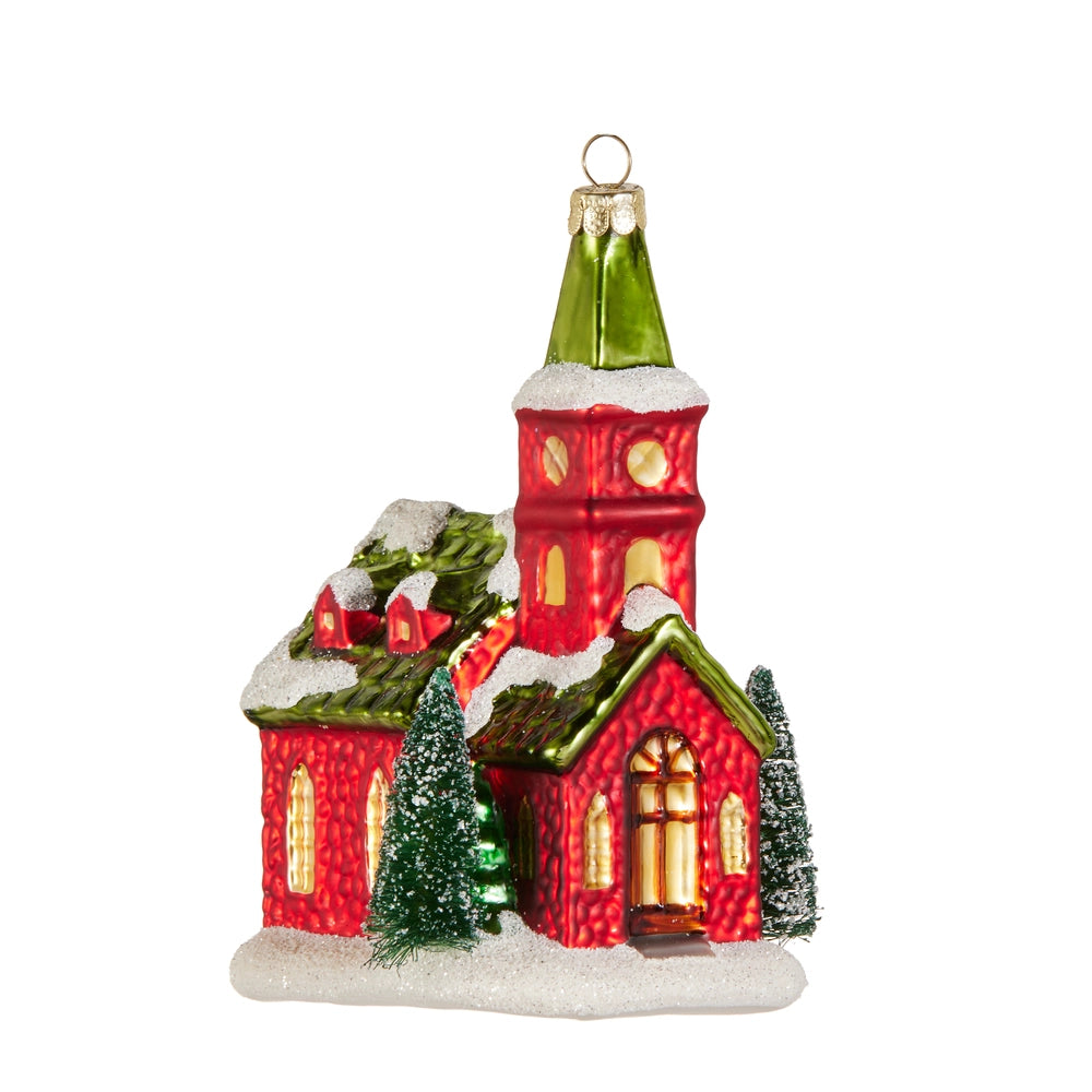 5.5" Red and Green Church Ornament