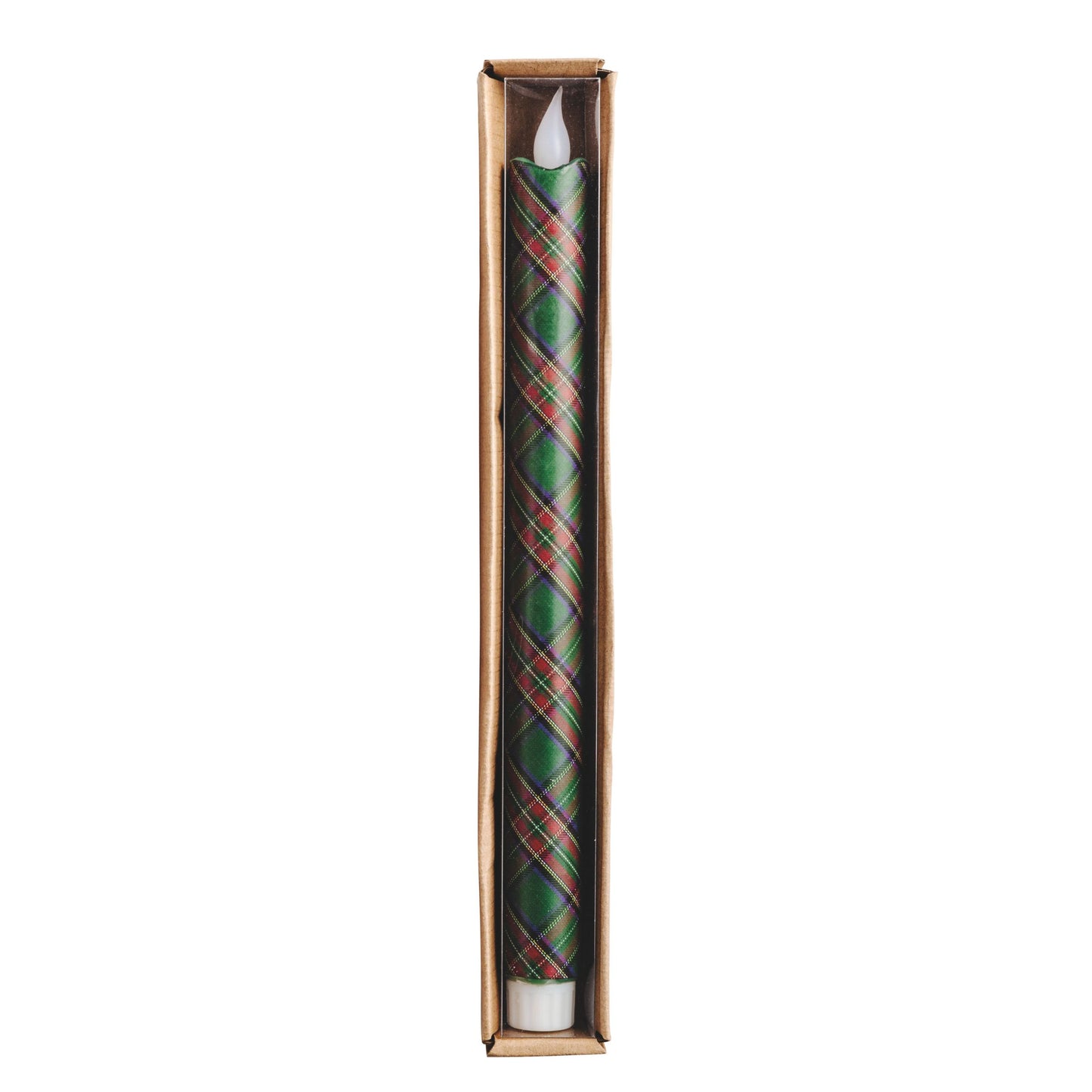 LED Green Tartan Taper Candle