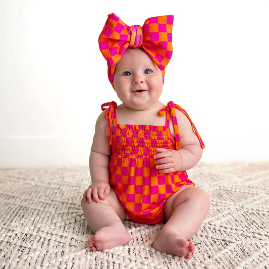Smocked Bubble | Pink/Orange Checkered