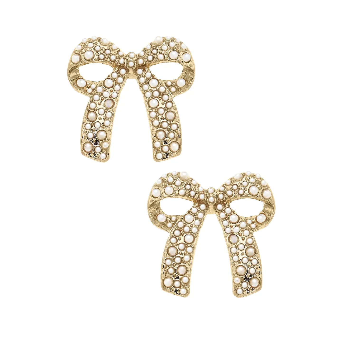 Priscilla Pearl Studded Bow Earrings in Shiny Gold
