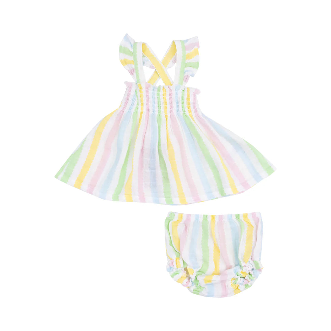 Ruffle Strap Smocked Top and Diaper Cover | Ric Rac Stripe