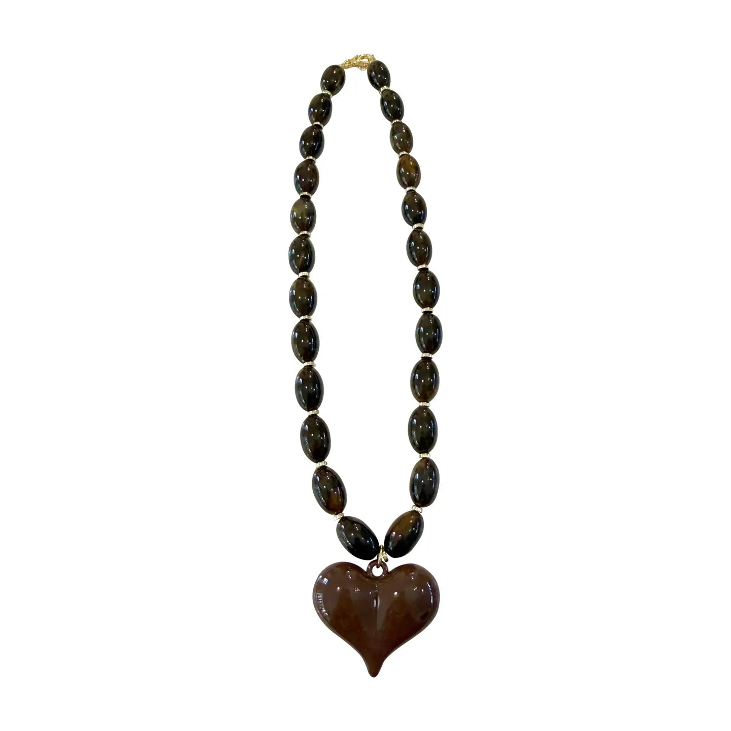 Roxie Brown Beaded Necklace with Heart Charm