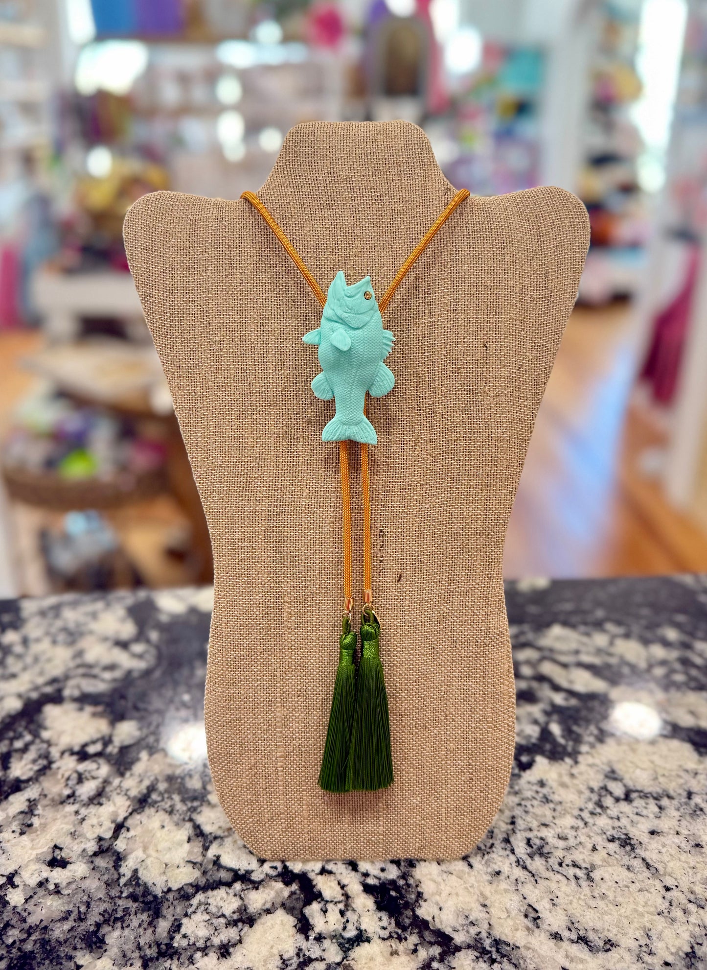 Fish Bolo Turquoise with Golden Yellow & Olive Green