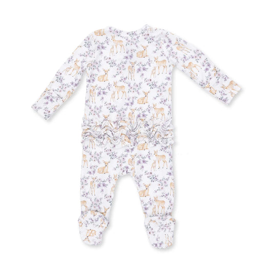 Floral Deer | 2 Way Ruffle Back Zipper Footie