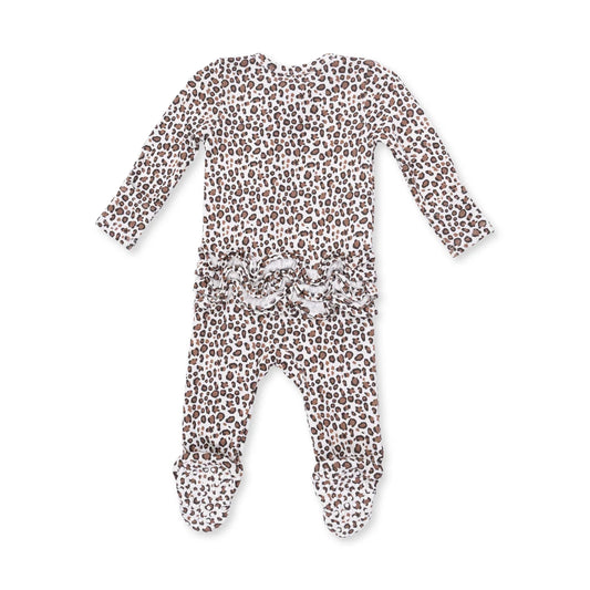 Leopard Rib | 2 Way Ruffle Back Zipper Footie