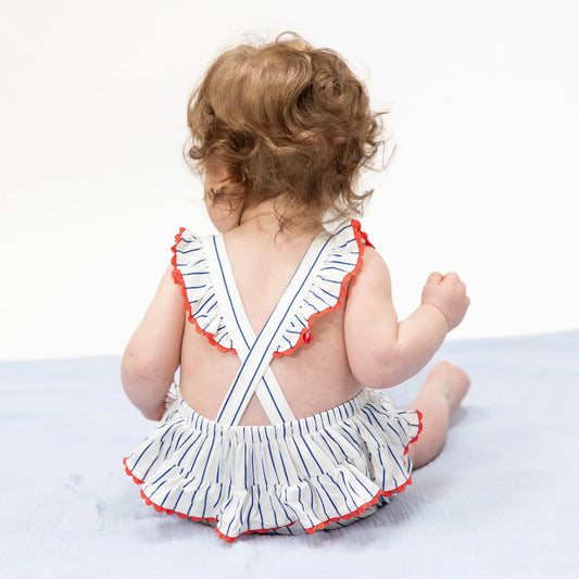 Baseball Stripe | Ric Rac Ruffle Sunsuit
