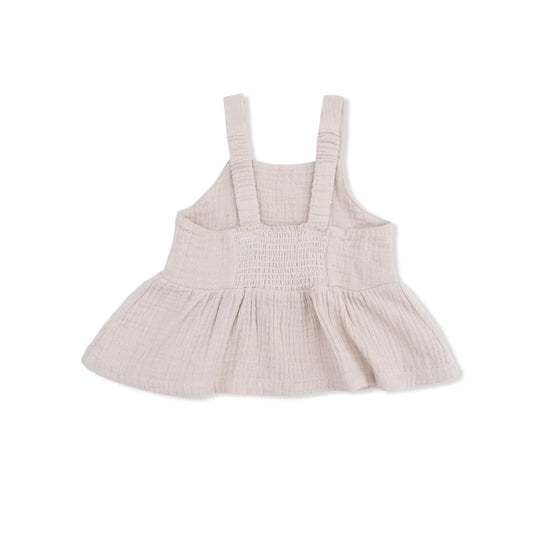 Solid Muslin French Oak | Peplum Tank with Smocked Back