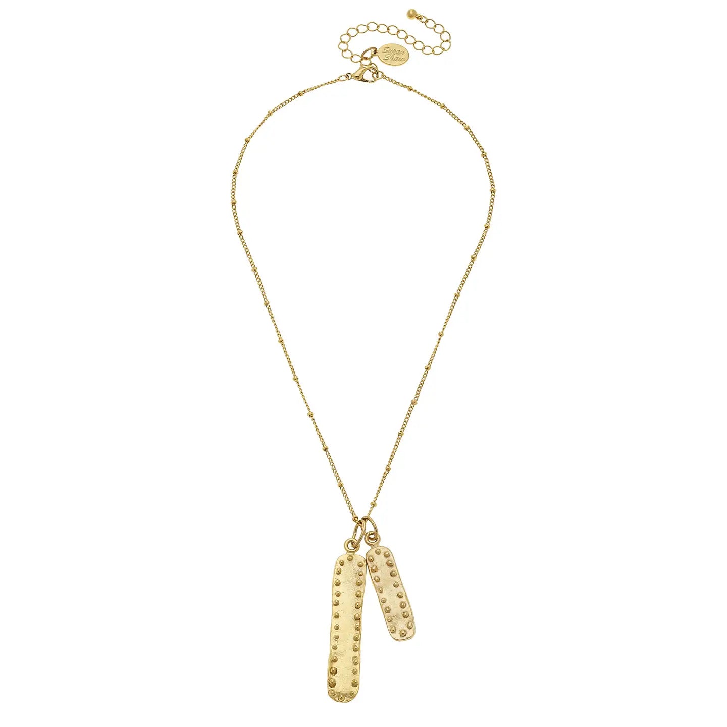Gold Double Bar with Dots Chain Necklace