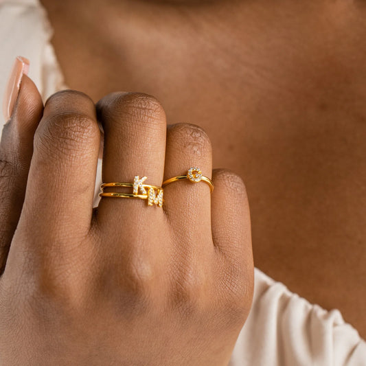 18K Gold Shiny Adjustable Initial Ring