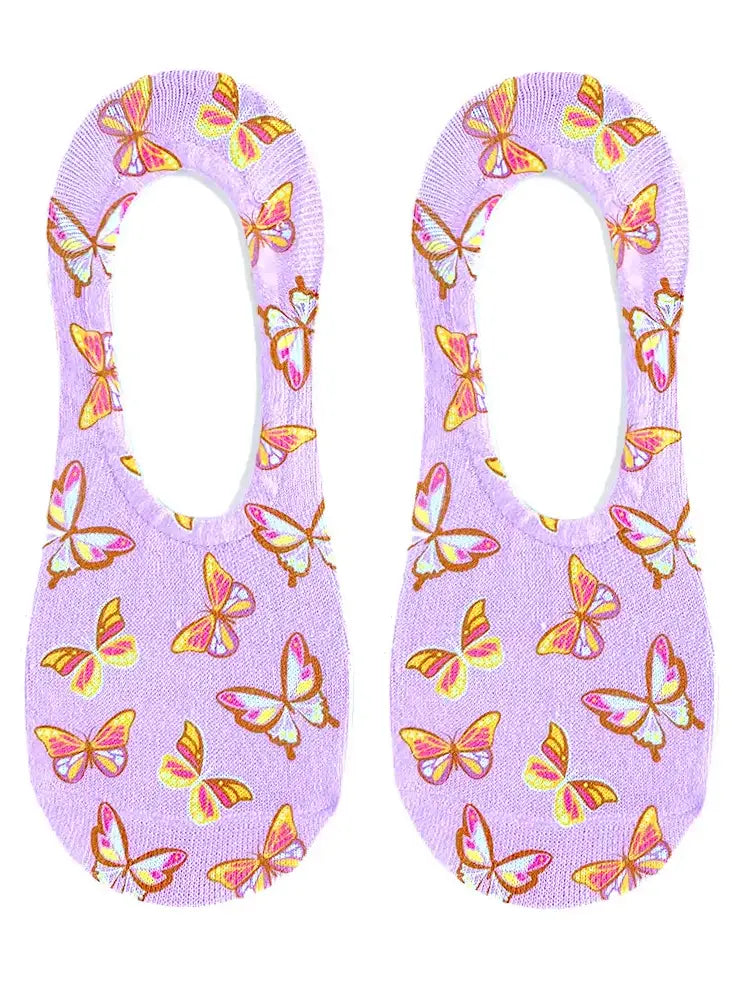 No-Show Liner Socks - Butterflies - Pink