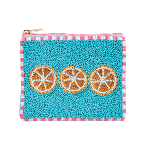 Orange Beaded Fruit Pouch