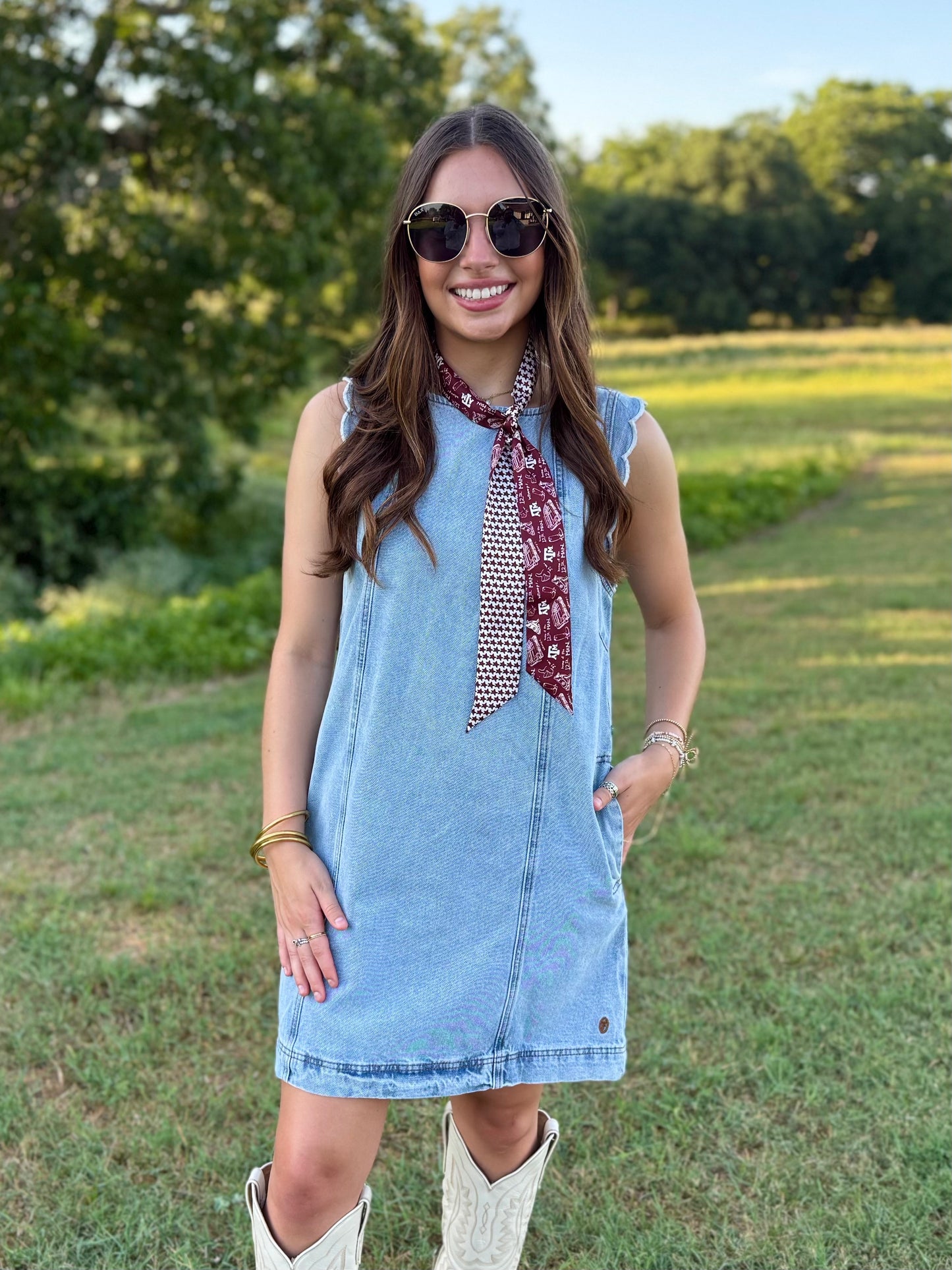 FRNCH Vito Light Wash Cotton Denim Dress