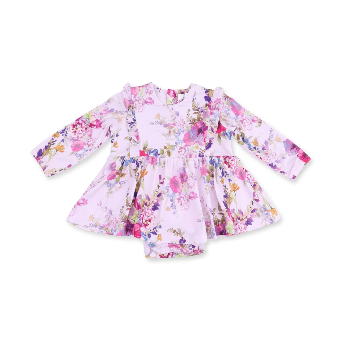 Dahlia Floral | Long Sleeve Ruffle Bodysuit Dress