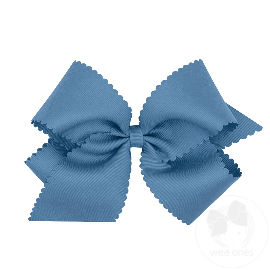 King Grosgrain Hair Bow Scalloped Edge | Smoke Blue