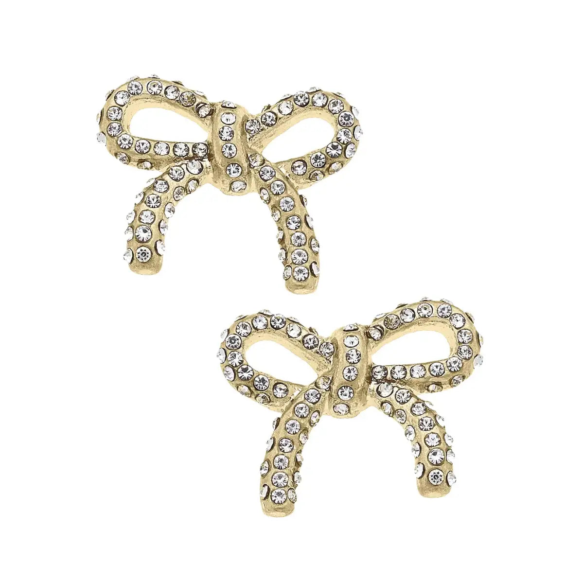 Genevieve Pave Bow Stud Earrings in Shiny Gold