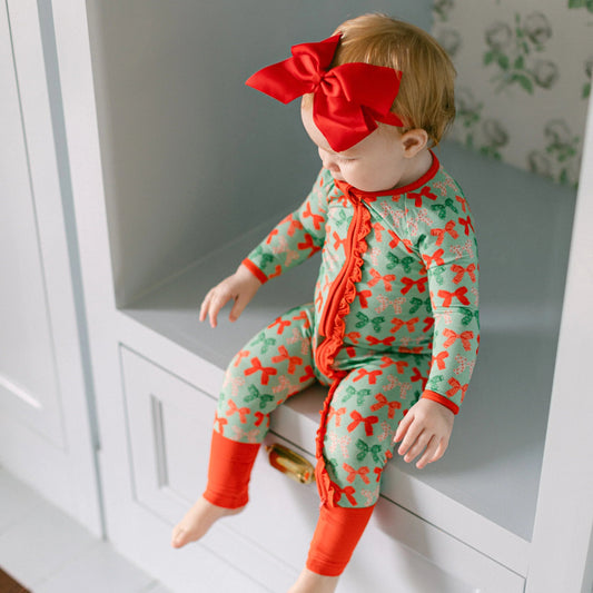 Christmas Bows Premium Ruffle Romper