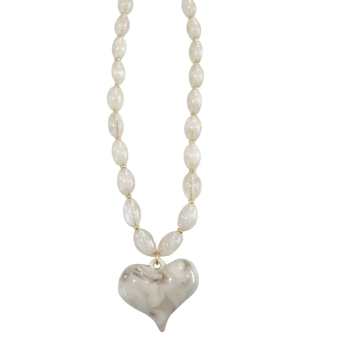 Roxie Cream Beaded Necklace with Heart Charm