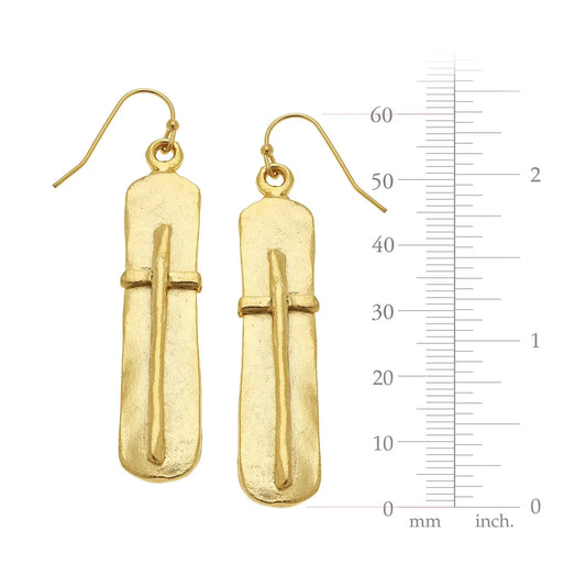 Gold Bar with Cross Earrings