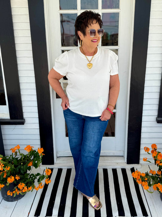 Larissa Pleat Sleeve Tee | White
