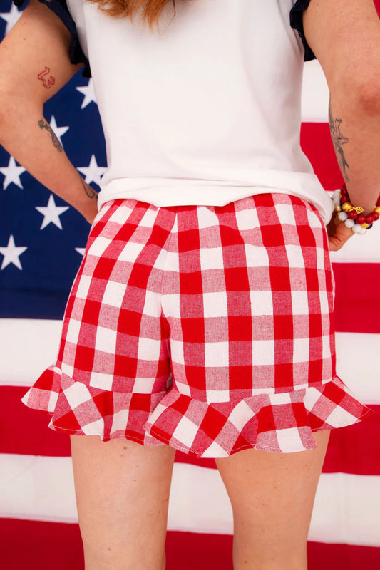 Gingham Picnic Ruffle Shorts